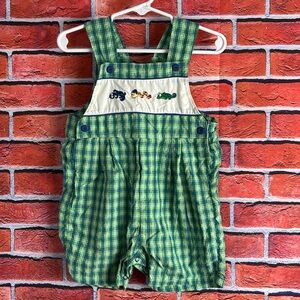 Carter's Vintage Smocked Lizards & Snake Plaid Checkered Shortalls Size 18 Month
